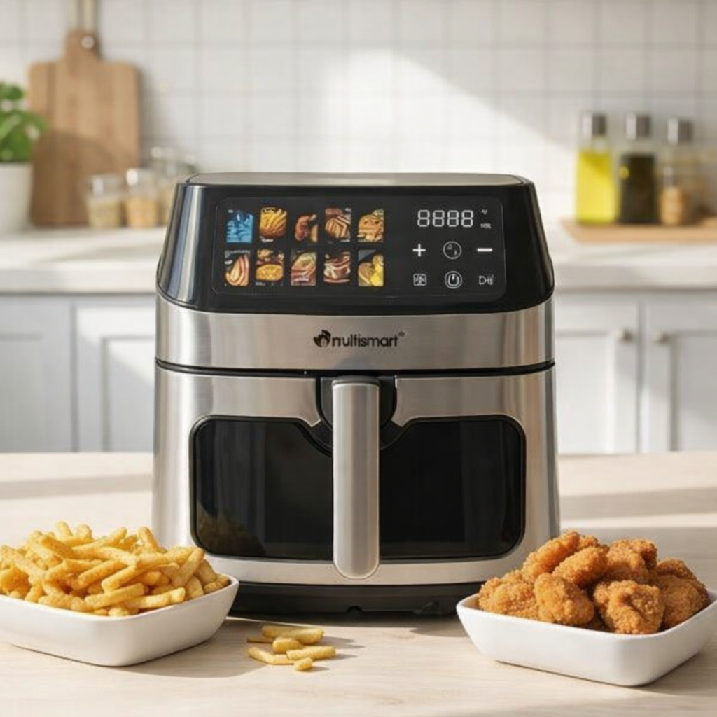 Air fryer MULTISMART 8Litres 1800WATT inox avec fenetre, tableau digital 10 programmes.