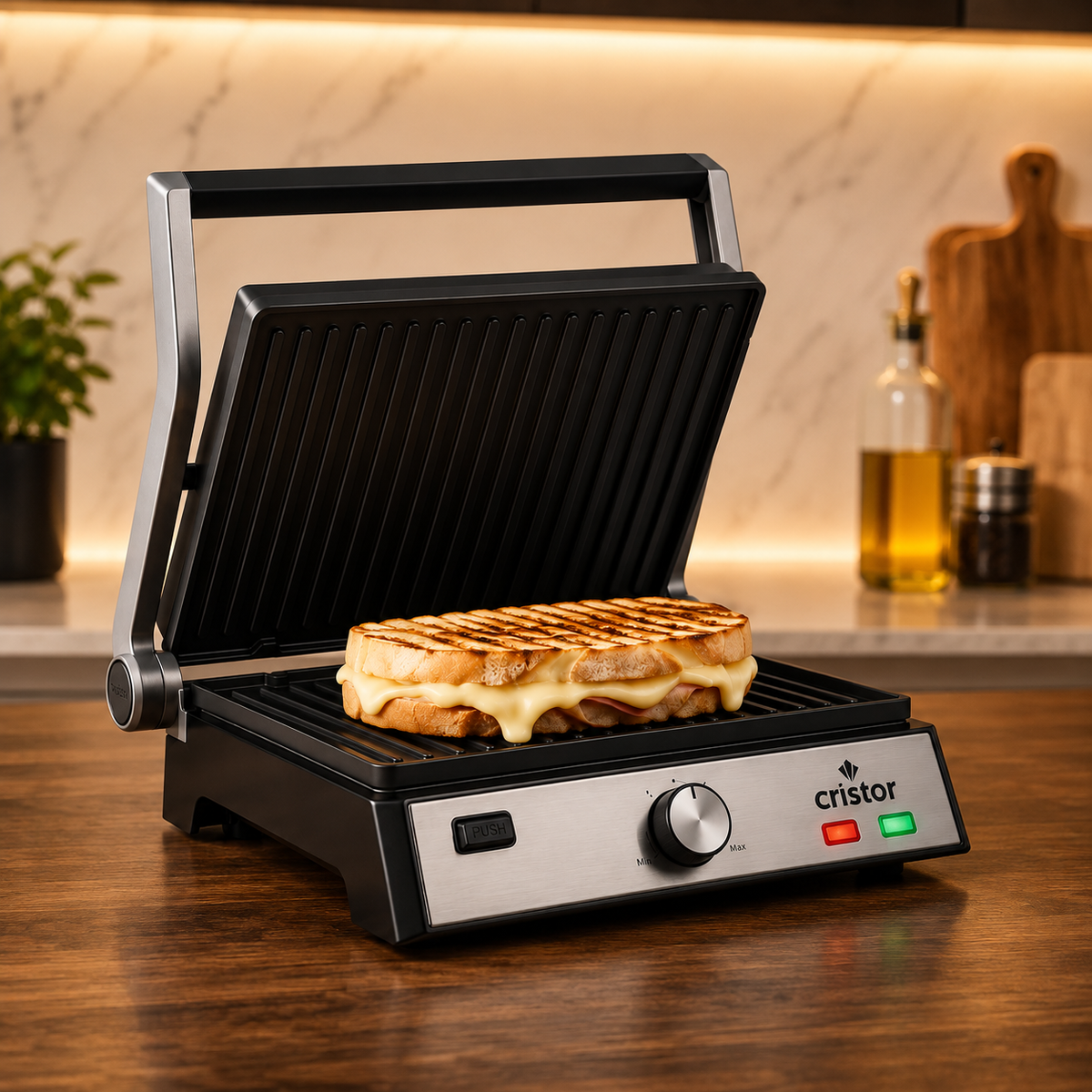 Panineuse & Grille Électrique Cristor KGL610XB – 2000 W