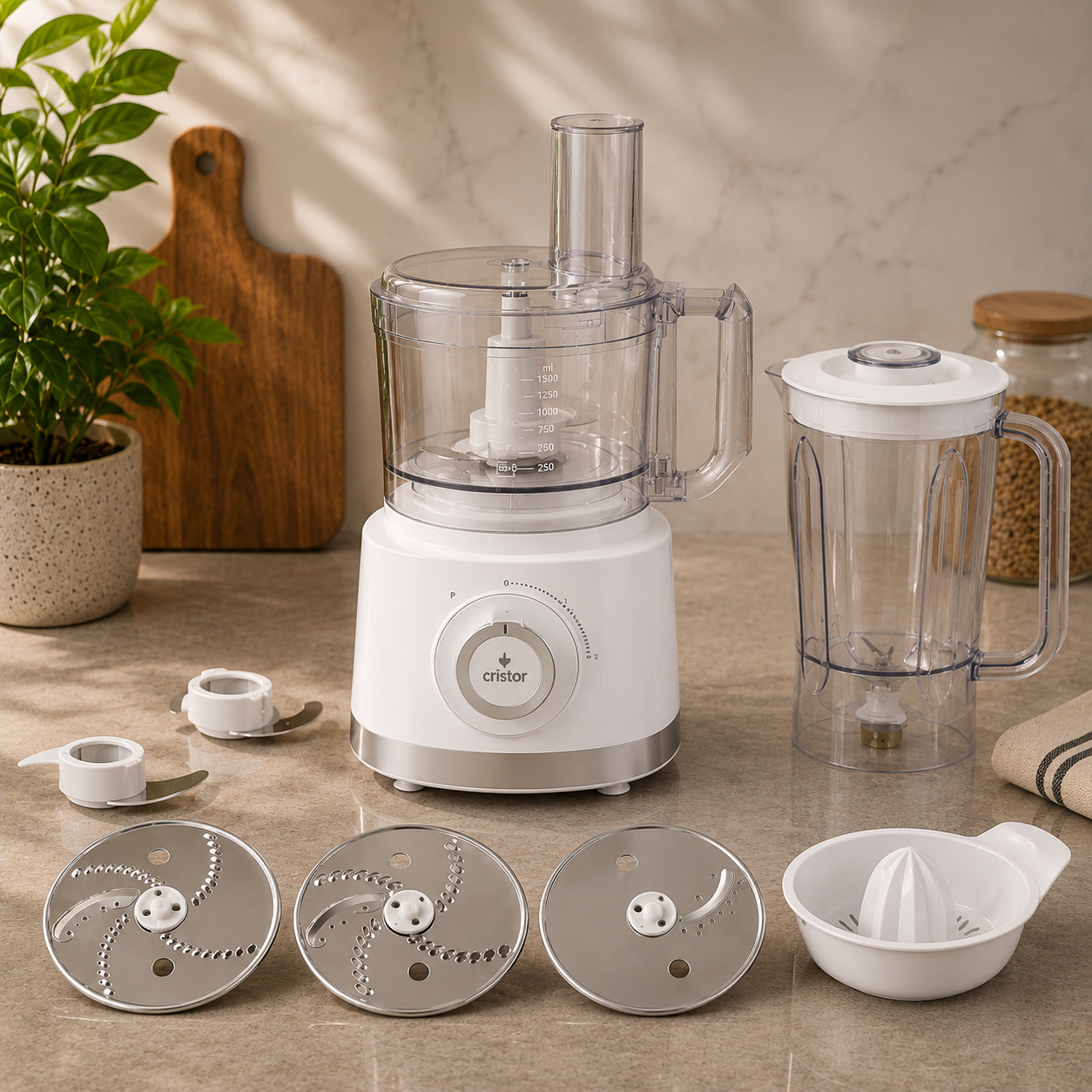Robot De Cuisine CRISTOR -750 W- 2.3 L Bol Blender – Blanc