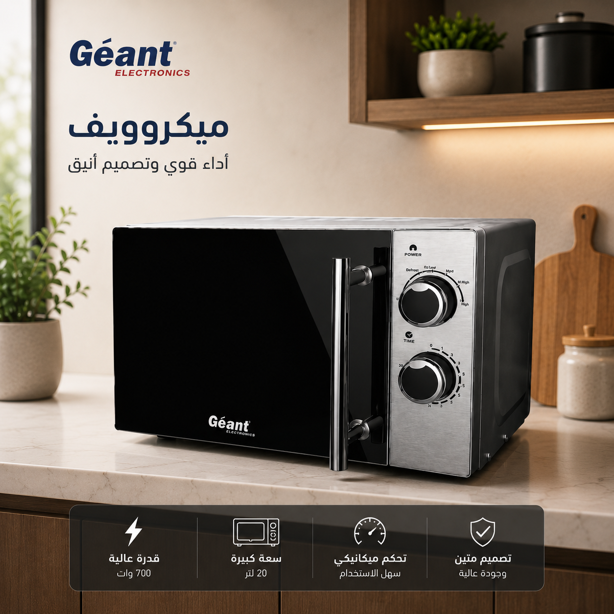 Géant Micro-Onde 20L Inox Miroir 1200W - GK-MWG20-I Inox