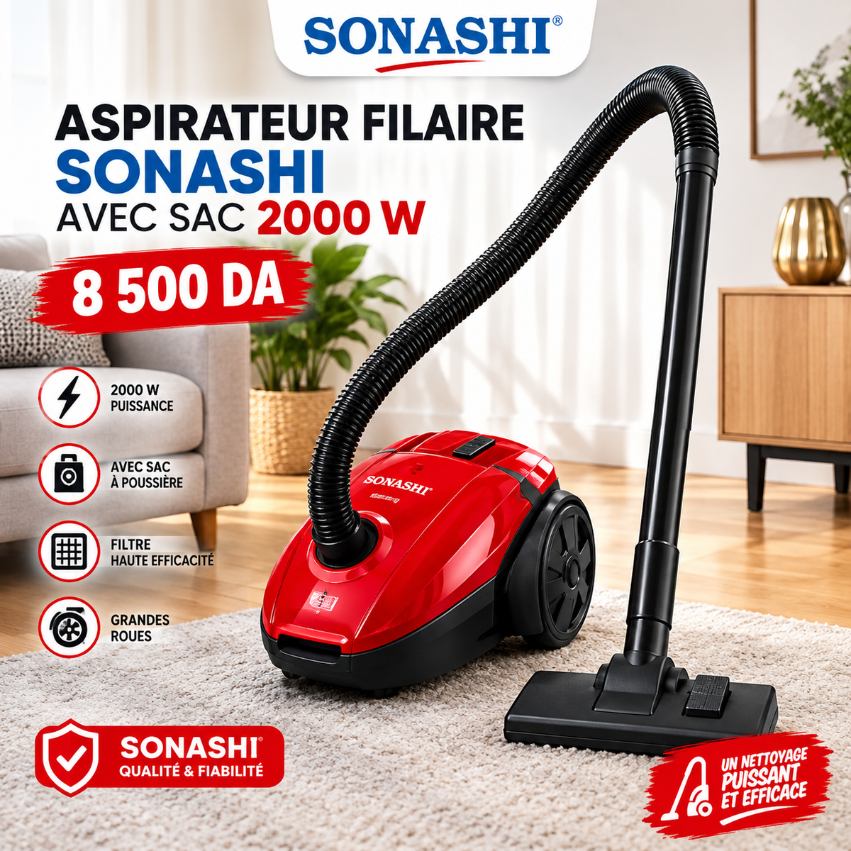 Aspirateur SONASHI avec sac 2000w Garantie