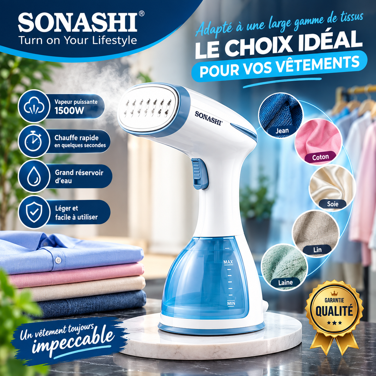 Défroisseur Vapeur 1500W Sonashi SGS-327