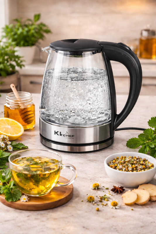 kitchef Bouilloire Électrique En Verre,1.8 litre inox verre 1500 W