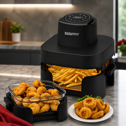 Airfryer Digital 4 en 1 Avec Bac en verre 6L+4.2L 1600W Sonashi SAF-642G