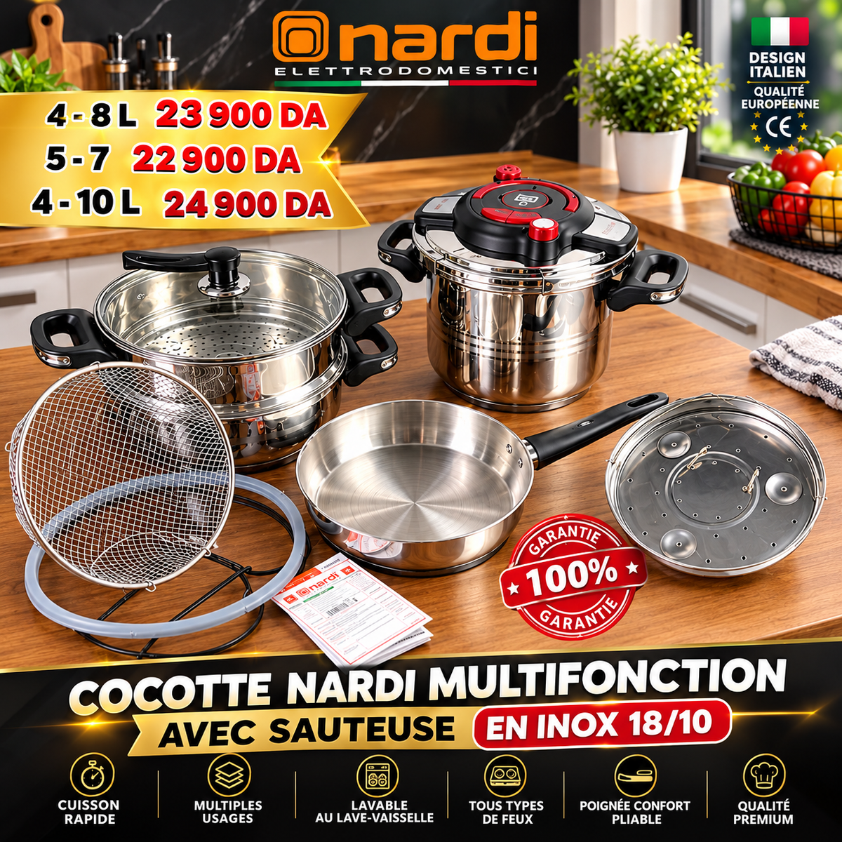 Cocotte Clipso NARDI Avec sauteuse  Boton  Inox 18/10 Original  Minuteur