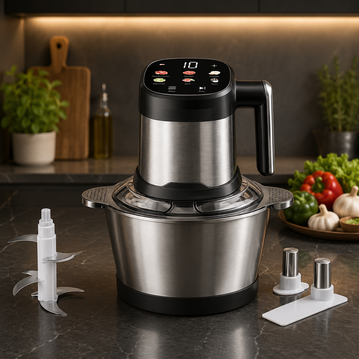 Hachoir inox Digital Multifonction 3L 06 Lames 500W Multismart MS-FC2413