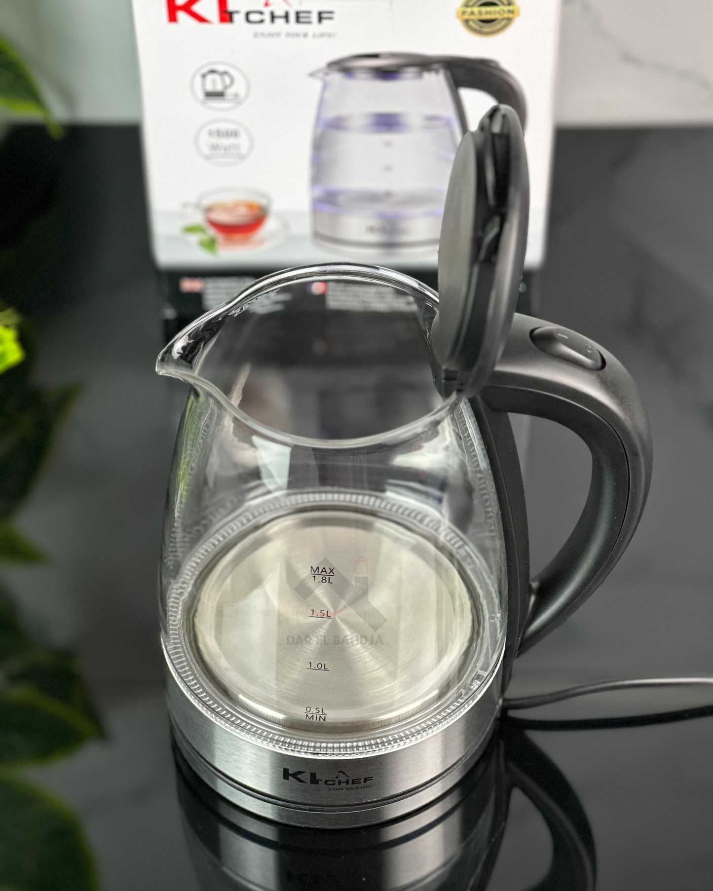 kitchef Bouilloire Électrique En Verre,1.8 litre inox verre 1500 W