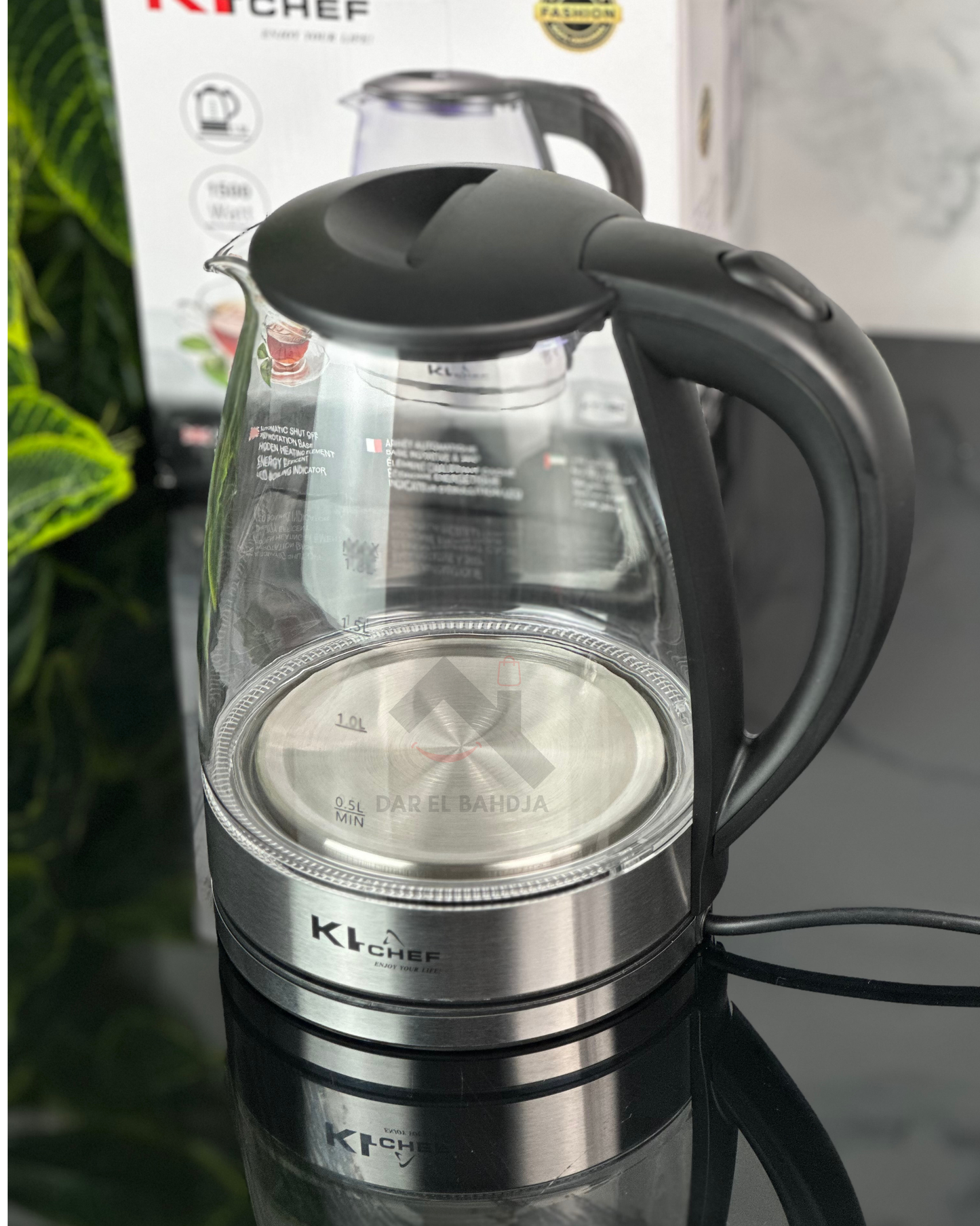 kitchef Bouilloire Électrique En Verre,1.8 litre inox verre 1500 W